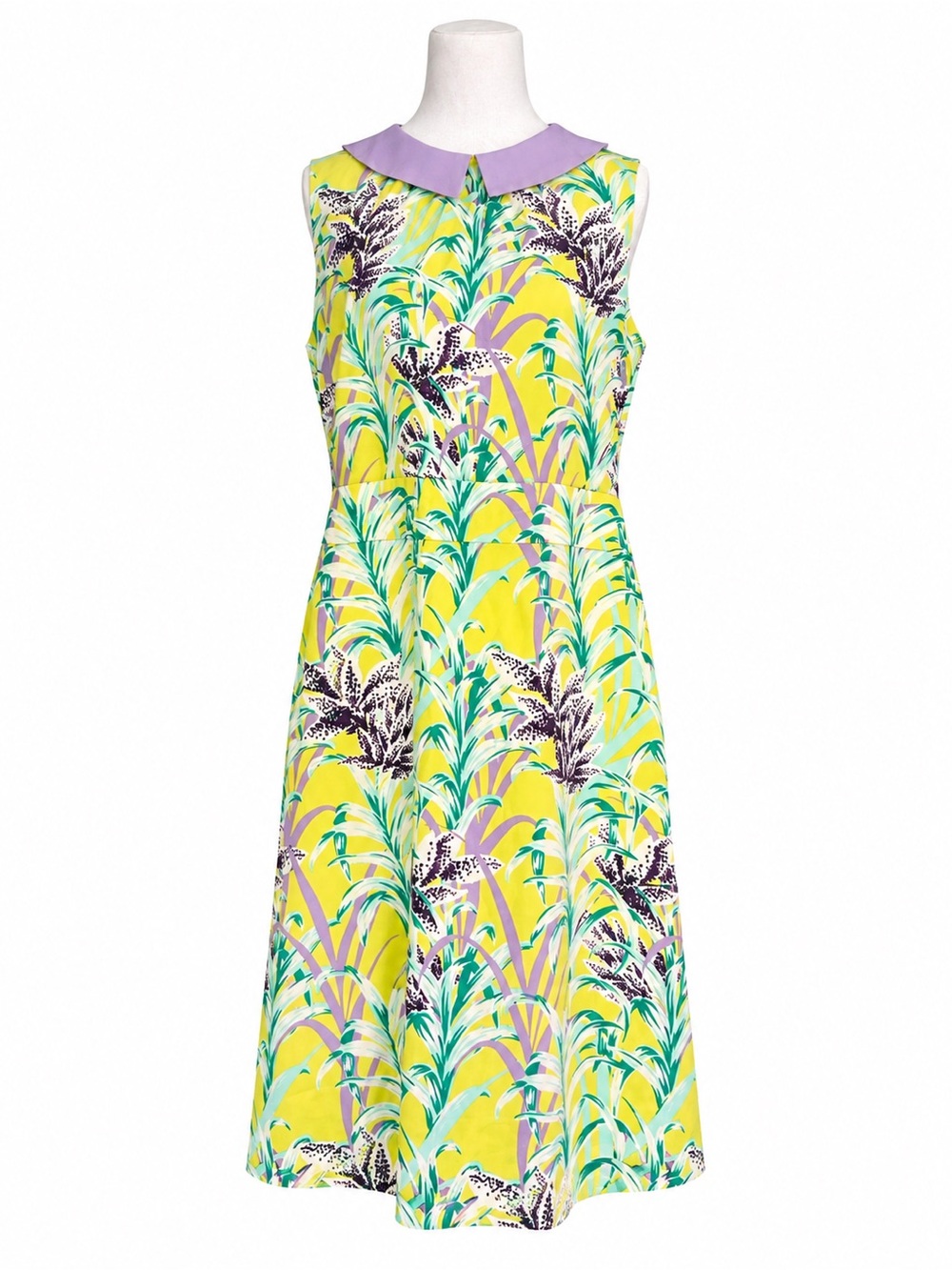 Kate Spade Neal Silk Flora Peter Pan Collar Dress Yellow Tropical Floral Size 8